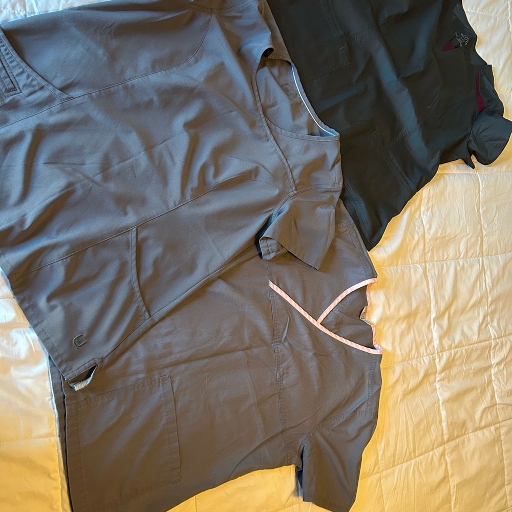 Three grey like new scrub tops
